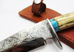 Engraved Deer Horn Handle Knife