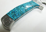 Large Hunting Knife with Genuine Turquoise Inlay