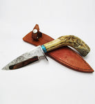 Engraved Deer Horn Handle Knife