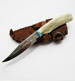 Engraved Deer Horn Handle Neck Knife