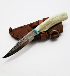 Engraved Deer Horn Handle Neck Knife