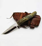 Engraved Deer Horn Handle Neck Knife